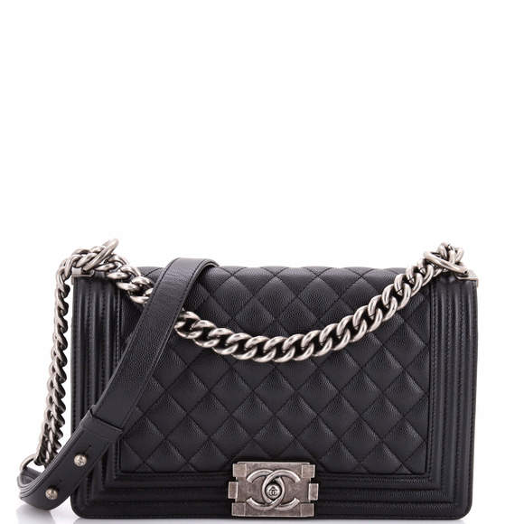 Chanel Old Medium Boy Flap Bag Quilted Caviar - Picture 1 of 5